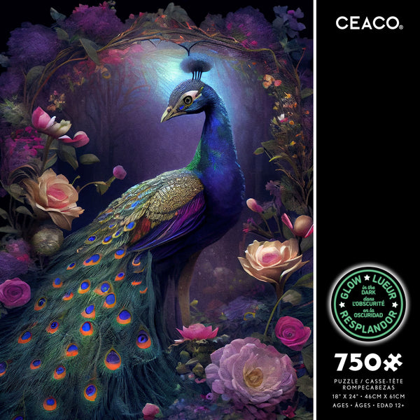 Peacock Glow - 750 Piece Glow-in-the-Dark Puzzle