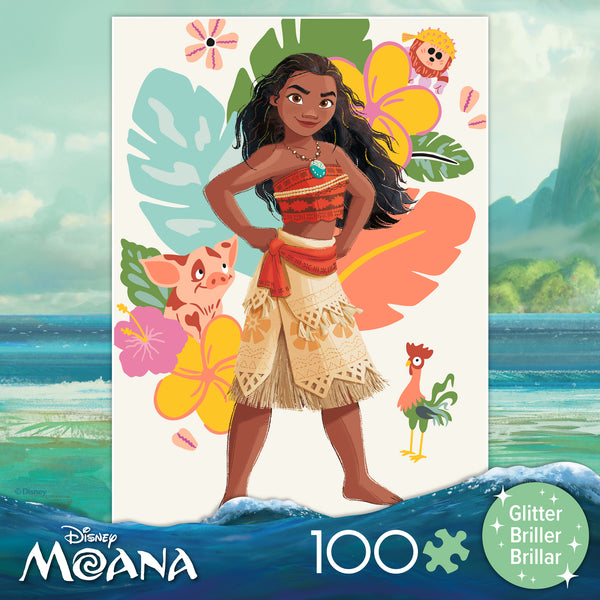 Kids 100 Piece Deluxe Puzzle - Moana Glitter- 100 Piece Puzzle