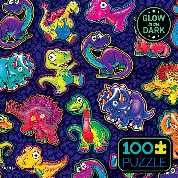 Glow-in-the-Dark - Dinosaur Sticker Collage- 100 Piece Puzzle