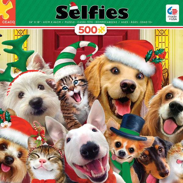 Christmas Selfies- Holiday Dog Selfies - 500 Piece Puzzle